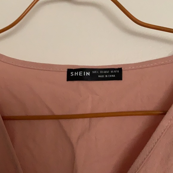 SHEIN button front drawstring dress in baby pink. - Picture 5 of 6